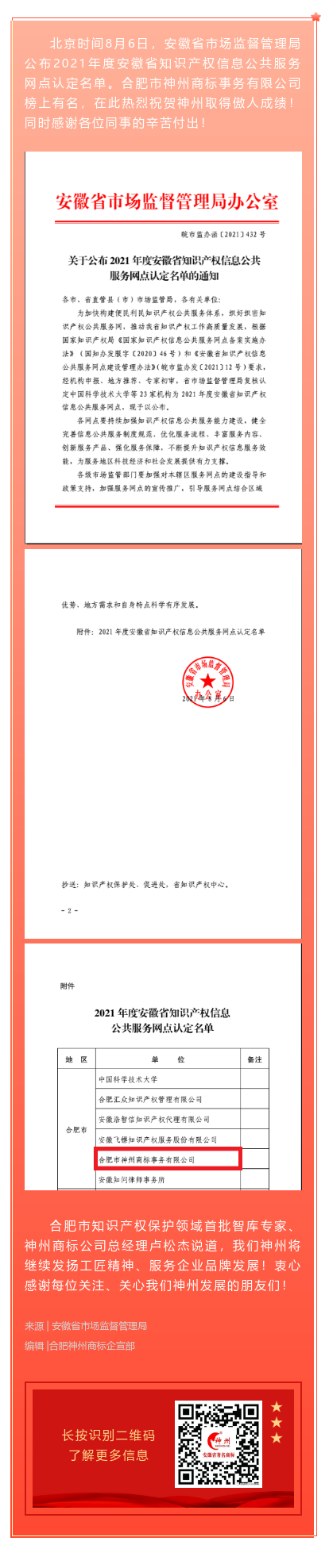 喜訊！神州商標(biāo)公司獲批安徽省知識產(chǎn)權(quán)信息公共服務(wù)網(wǎng)點(diǎn)